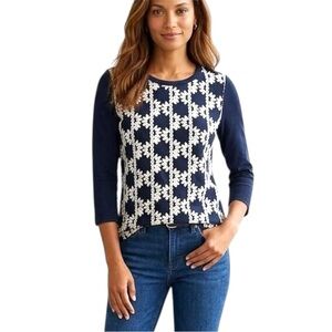 J. Crew Boho-Chic Navy Blue Embroidered 100% Cotton Crop Sleeve Top Size Medium